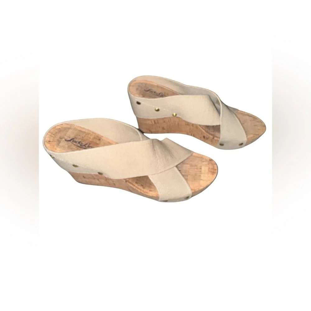 Lucky Brand Cream Wedges with Criss-Cross Straps